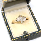 Retro Toi Et Moi Ring - Vintage 14k Yellow Gold Moonstone & Diamond Gemstones Bypass Style - Circa 1960s Era Size 7 Fine Statement Jewelry