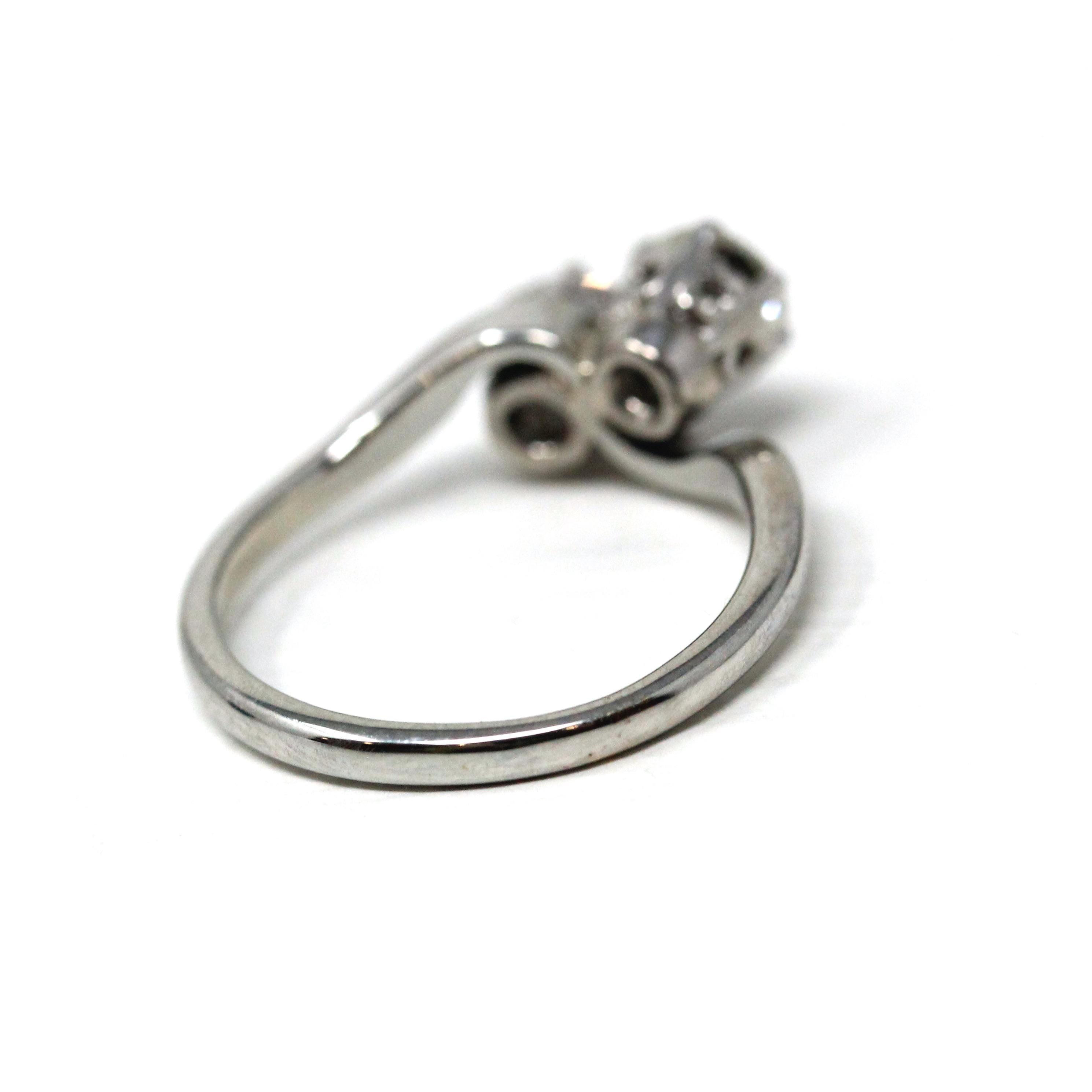 Mid Century Toi Et Moi Ring - Vintage 18k White Gold & Platinum Bypass Diamond Gemstones - Circa 1950s Era Size 5 1/2 Fine Statement Jewelry