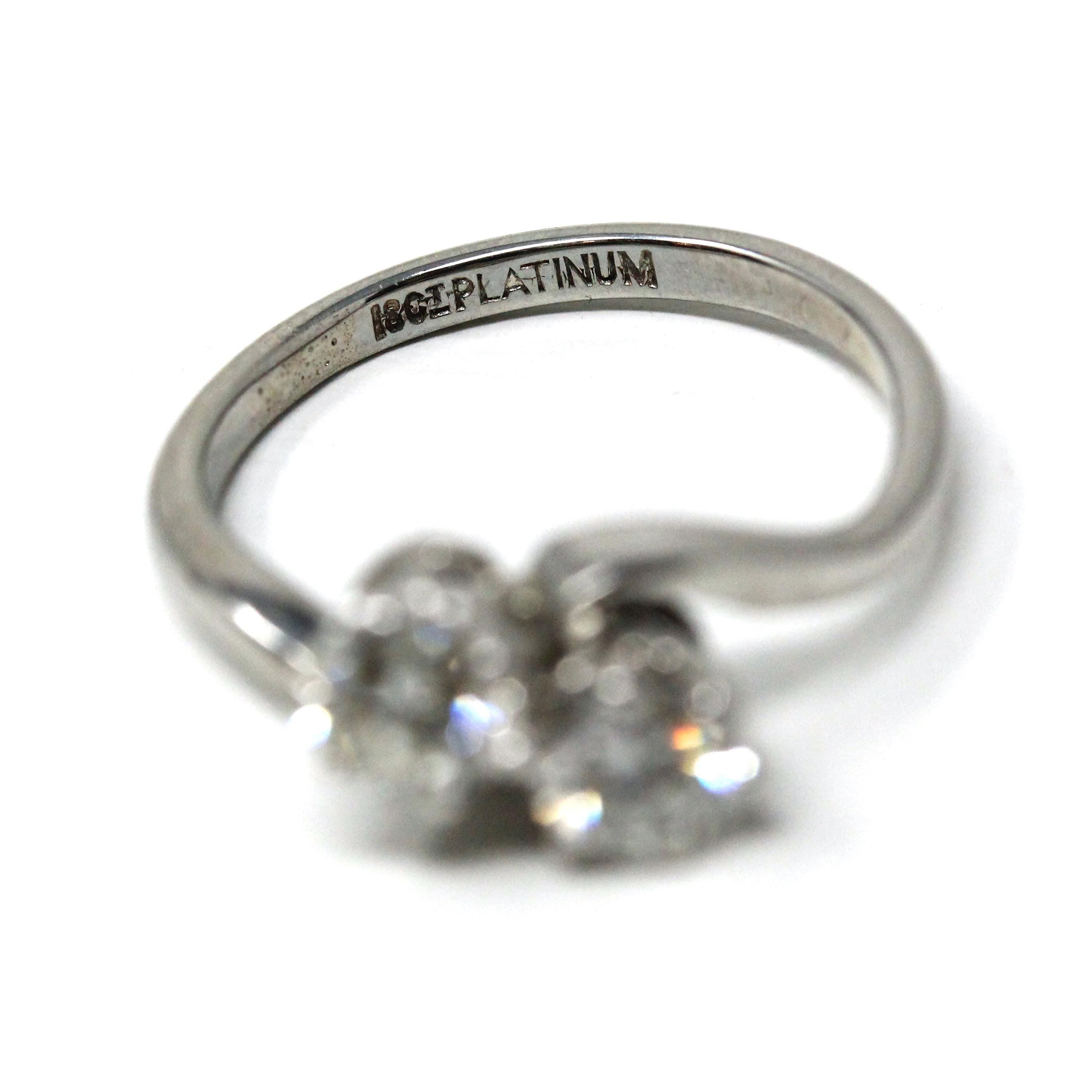 Mid Century Toi Et Moi Ring - Vintage 18k White Gold & Platinum Bypass Diamond Gemstones - Circa 1950s Era Size 5 1/2 Fine Statement Jewelry