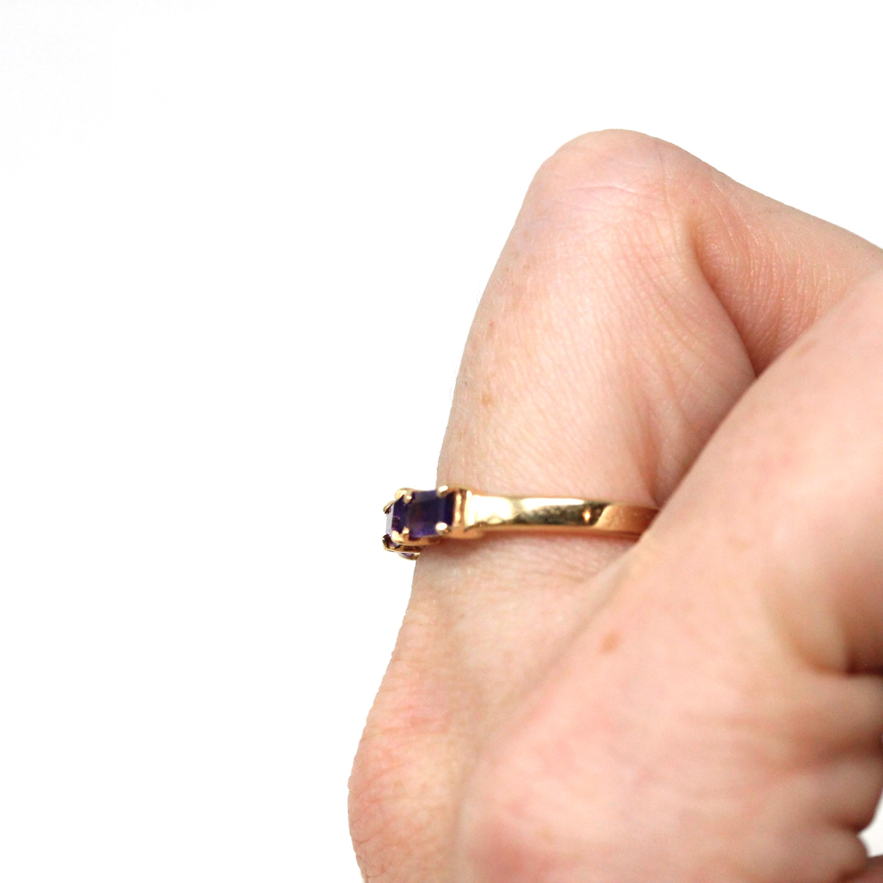 Modern Amethyst Ring - Vintage 14k Yellow Gold Three Rectangle Faceted Purple Gemstones - Estate Circa 2000's Era Size 6 3/4 Fine Jewelry