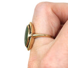 Nephrite Jade Ring - Retro 10k Yellow Gold Marquise Cut Natural Green Gemstone - Vintage 1960s Era Size 5 Navette Statement Fine 60s Jewelry