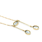 Aquamarine Lavalier Necklace - Edwardian 15k 10k Yellow Gold Oval Natural Blue Gemstones Pendant - Antique Circa 1910s Fine March Jewelry