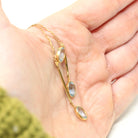 Aquamarine Lavalier Necklace - Edwardian 15k 10k Yellow Gold Oval Natural Blue Gemstones Pendant - Antique Circa 1910s Fine March Jewelry