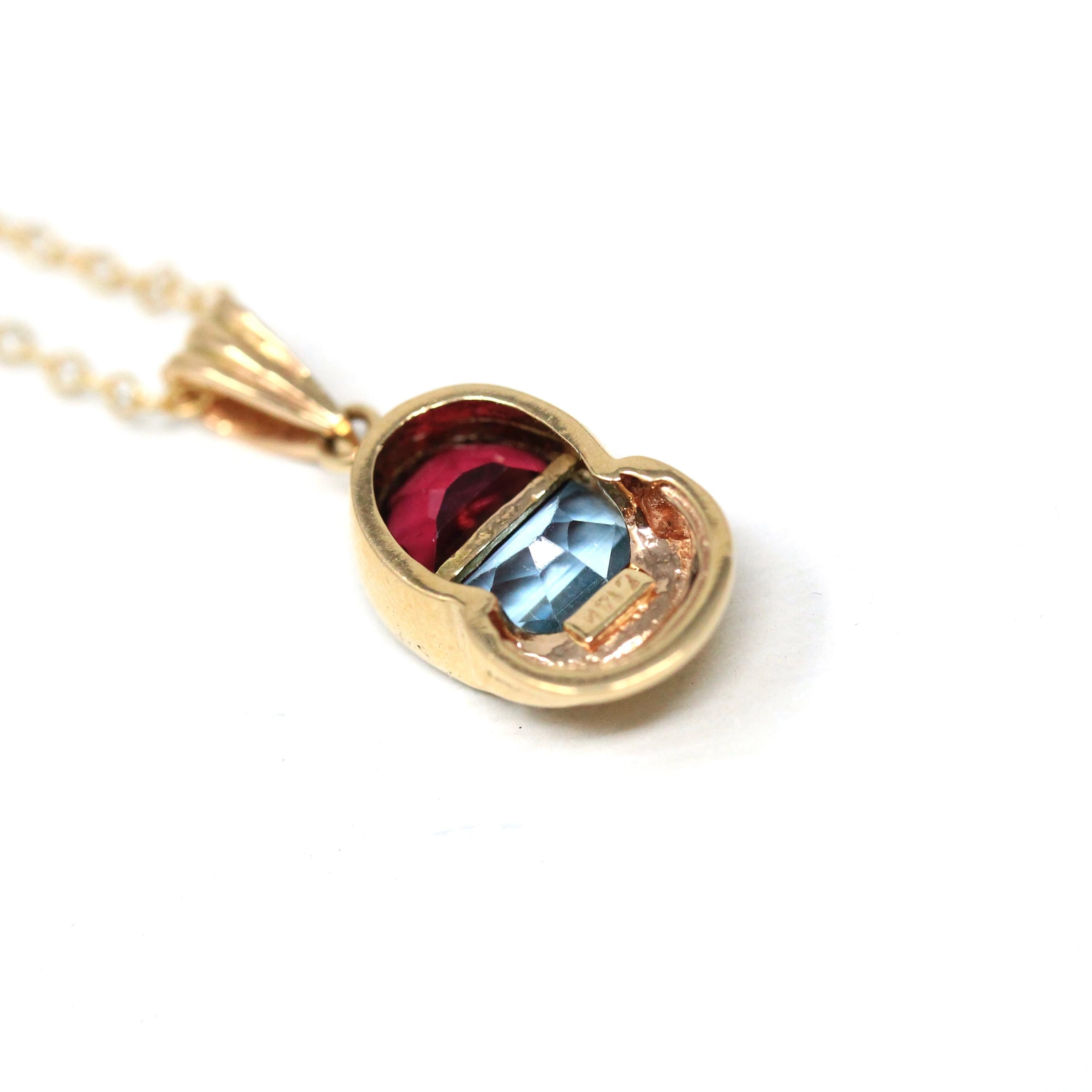 Garnet & Topaz Pendant - Modern 14k Yellow Gold Natural Fancy Cut Gems - Estate Circa 2000's Era January December Birthstones Fine Jewelry