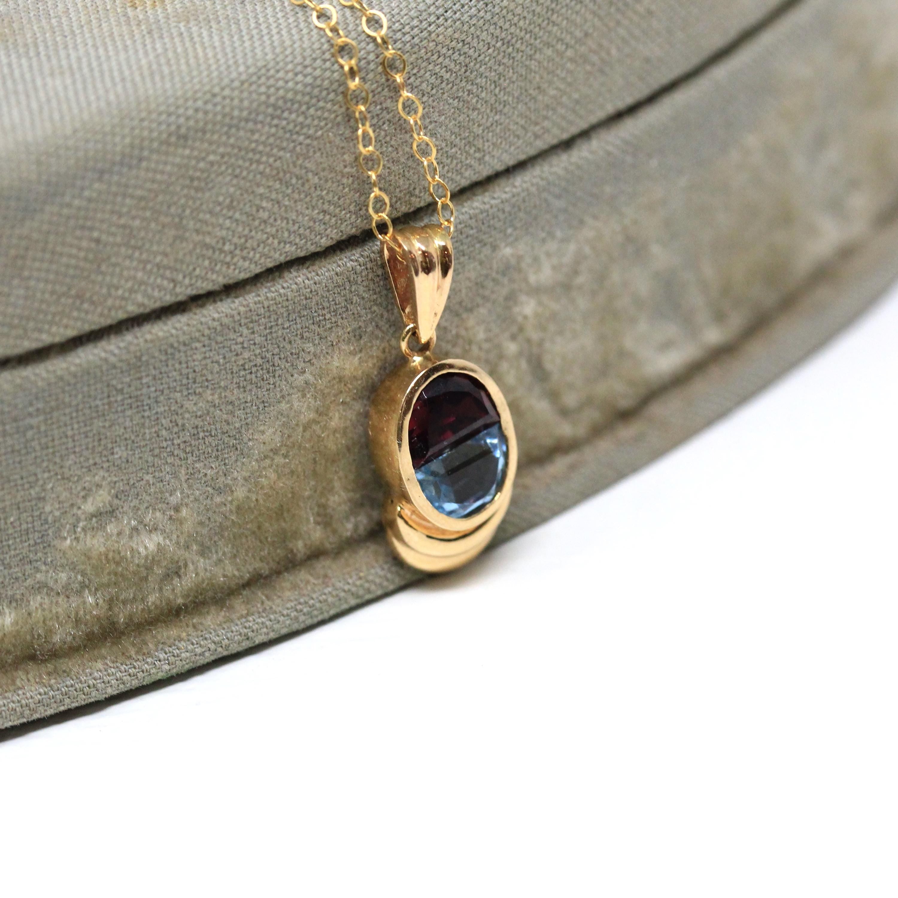 Garnet & Topaz Pendant - Modern 14k Yellow Gold Natural Fancy Cut Gems - Estate Circa 2000's Era January December Birthstones Fine Jewelry