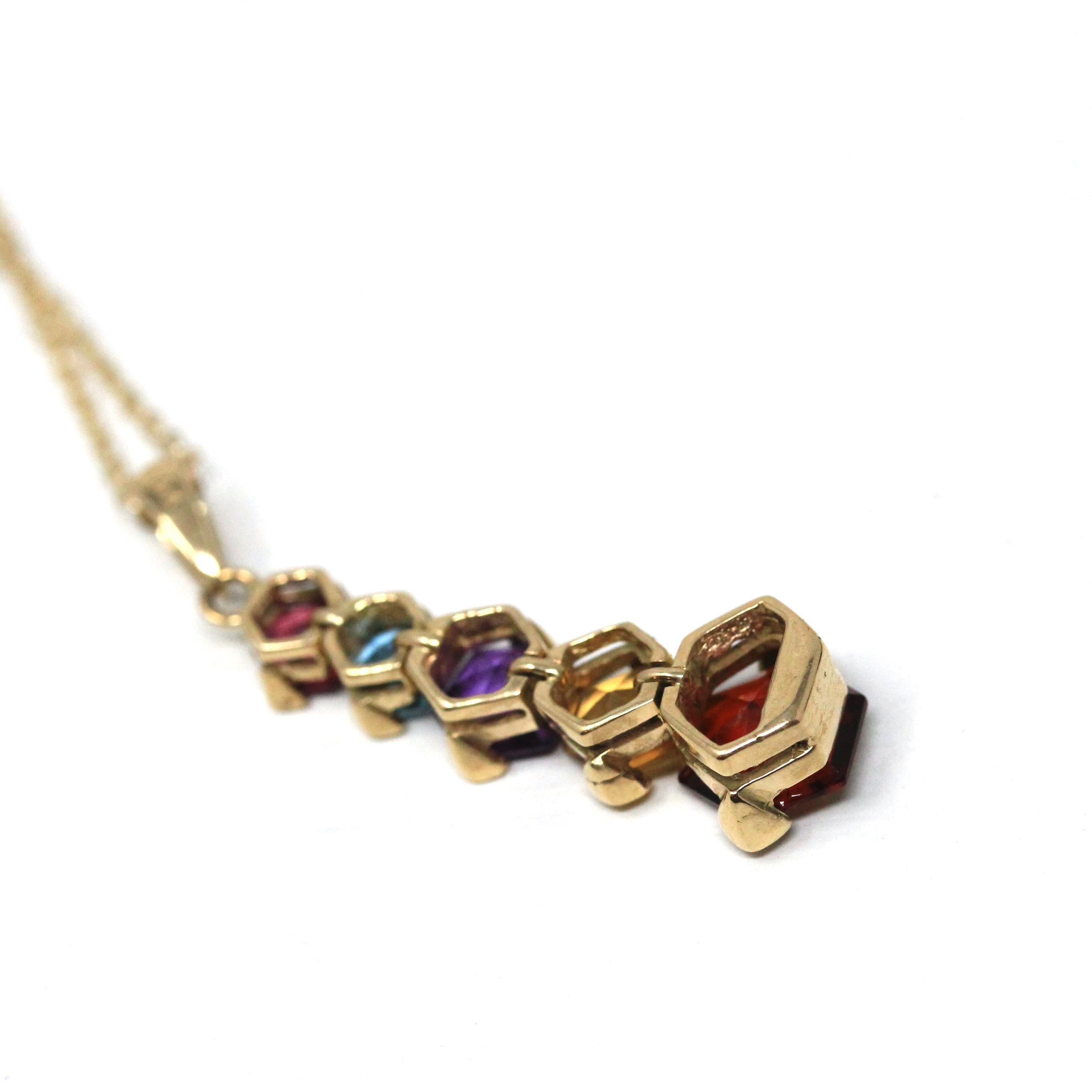 Modern Gemstone Necklace - Estate 14k Yellow Gold Natural Garnet Blue Topaz Amethyst Citrine Gems - Estate Circa 2000's Era Fine Y2K Jewelry