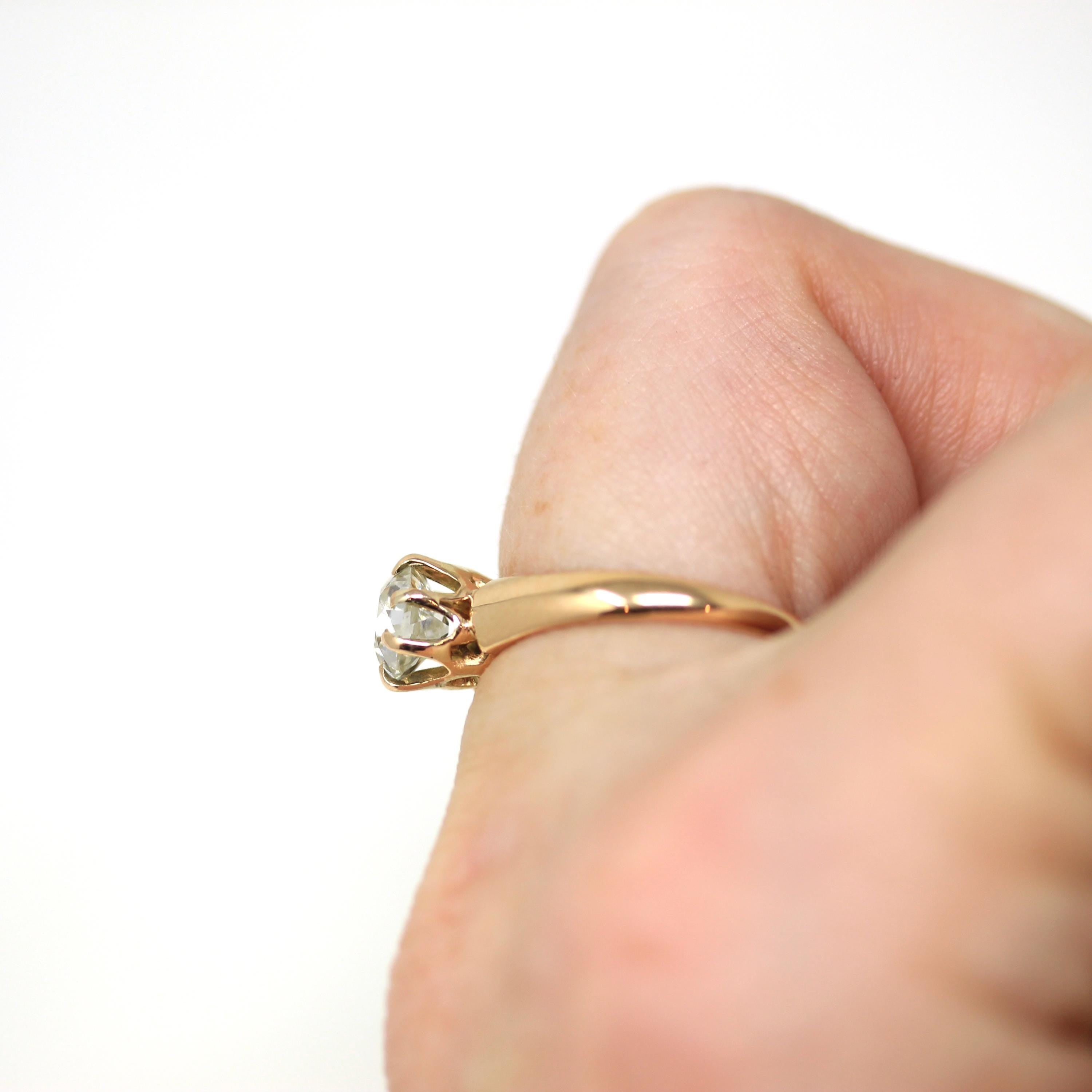 Victorian Diamond Ring - Antique 14k Rose Gold Old Mine Cut Natural Gemstone Engagement - Vintage Dated Sept 29 1887 Size 6 Fine Jewelry