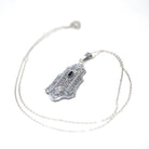 Art Deco Filigree Necklace - Vintage 10k White Gold Natural Diamond Blue Glass Pendant - Circa 1930s Statement Filigree Fine Fashion Jewelry