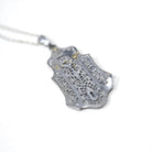 Art Deco Filigree Necklace - Vintage 10k White Gold Natural Diamond Blue Glass Pendant - Circa 1930s Statement Filigree Fine Fashion Jewelry