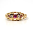 Antique Ruby & Diamond Ring - Edwardian 18k Yellow Gold Red Gemstone Anniversary Band - Circa 1900s Size 5 1/2 Fine English Bridal Jewelry