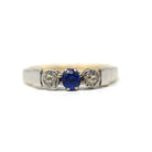 Created Sapphire & Diamond Ring - Mid Century 9k Yellow Gold and Platinum Blue Round Faceted Stone - Vintage 1950s Size 5 3/4 Fine Jewelry