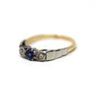 Created Sapphire & Diamond Ring - Mid Century 9k Yellow Gold and Platinum Blue Round Faceted Stone - Vintage 1950s Size 5 3/4 Fine Jewelry