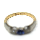 Created Sapphire & Diamond Ring - Mid Century 9k Yellow Gold and Platinum Blue Round Faceted Stone - Vintage 1950s Size 5 3/4 Fine Jewelry