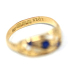 Antique Sapphire & Diamond Ring - Edwardian 18k Yellow Gold Blue Gemstone Band - Hallmark Date 1915 London England Size 6.5 Fine Jewelry