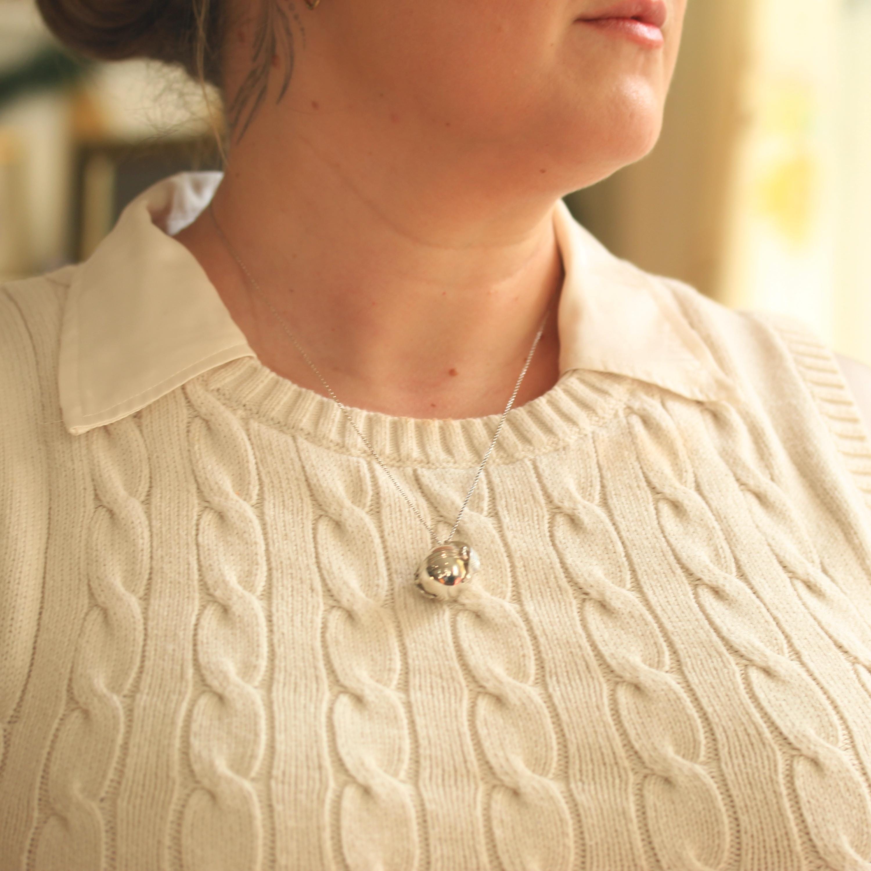 Estate Ball Locket - Modern Sterling Silver Expanding Globe Fob Necklace - Vintage Hinged Compartment Sphere Pendant Open Metal Orb Jewelry