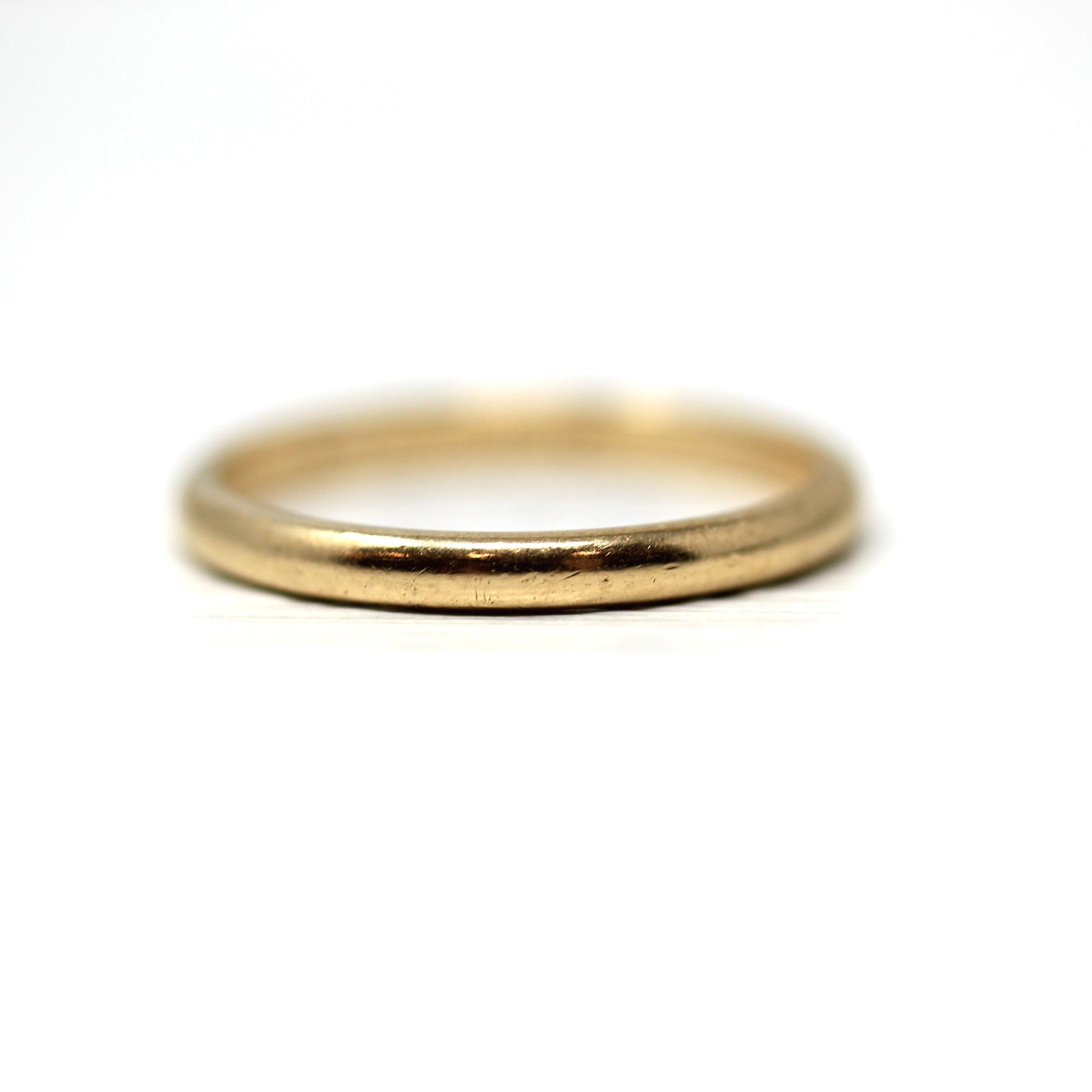 Retro Wedding Band -Vintage 14k Yellow Gold Plain Circa 1940s Ring - Size 6 Signed Art Carved J.R. Wood Bridal Stacking Fine 40s Era Jewelry