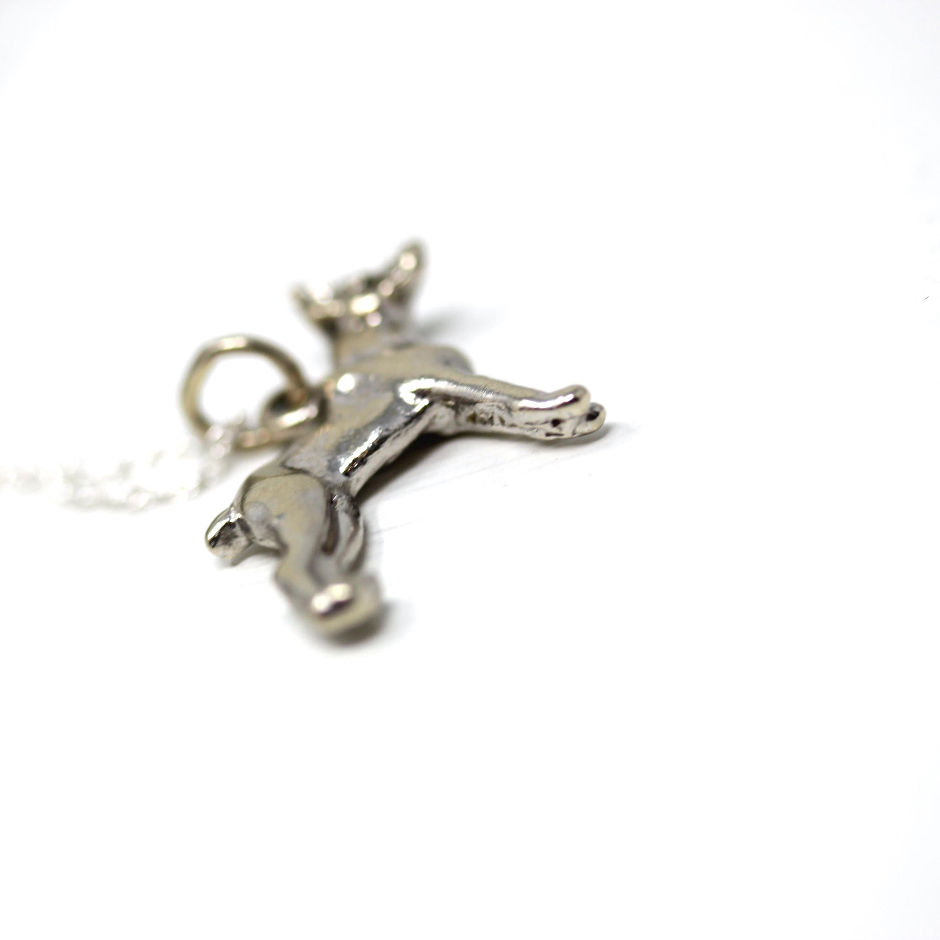 Vintage Doberman Charm - Retro Era 14k White Gold Figural Detailed Heavy Canine Dog Pendant Necklace Circa 1970s - Fine 70s Animal Jewelry