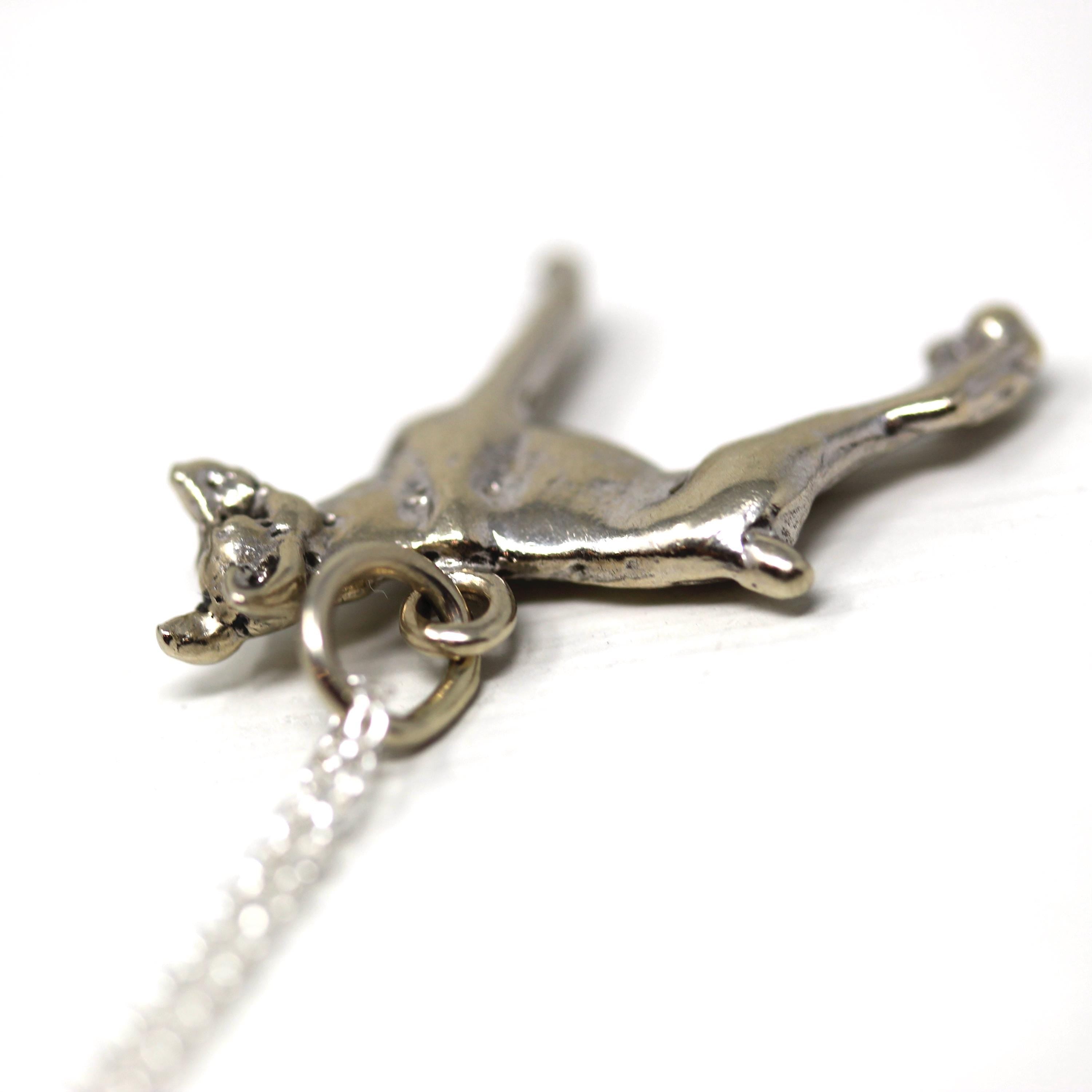 Vintage Doberman Charm - Retro Era 14k White Gold Figural Detailed Heavy Canine Dog Pendant Necklace Circa 1970s - Fine 70s Animal Jewelry