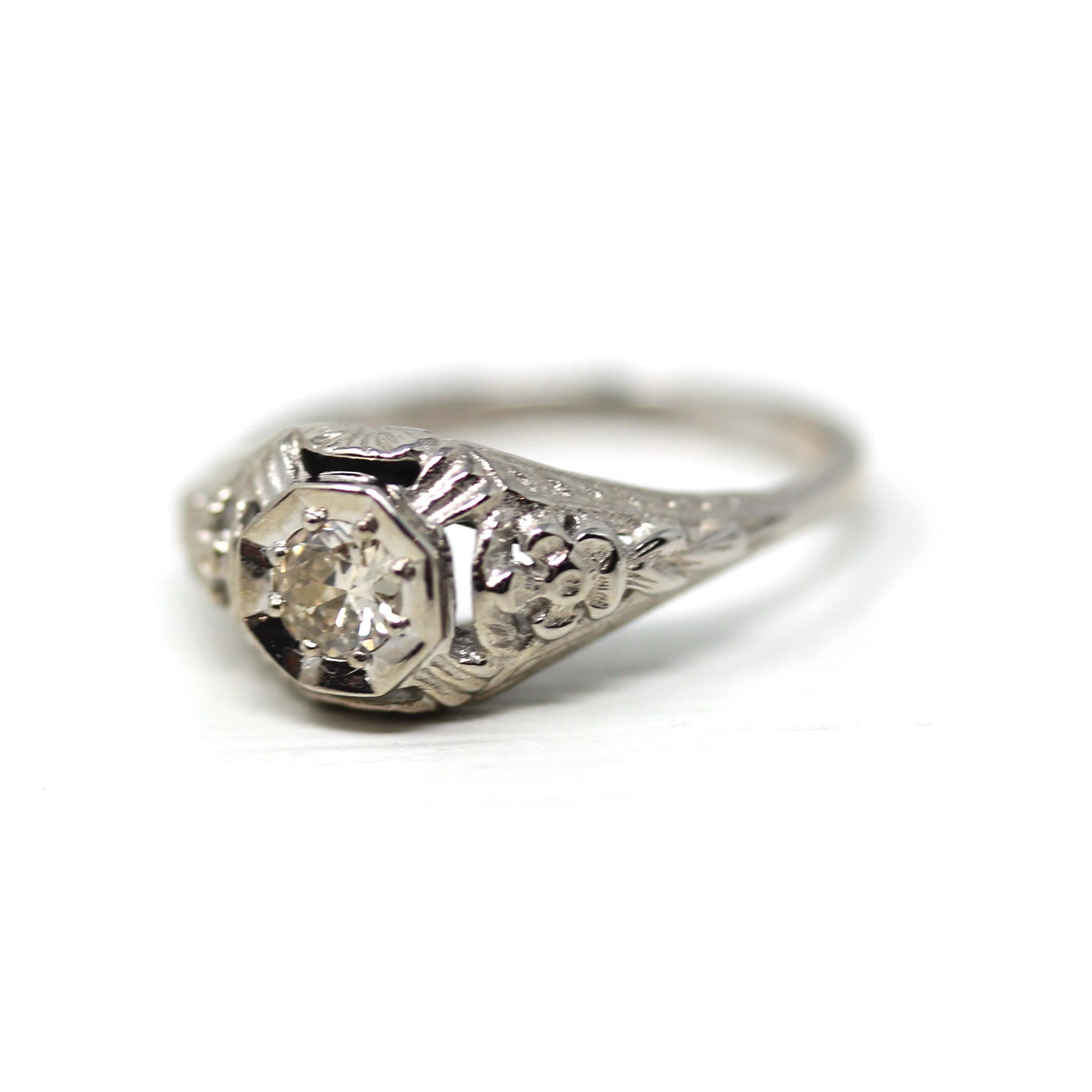 Vintage Engagement Ring - Art Deco Platinum Natural Genuine Diamond Wedding - Antique Circa 1920s Size 5 3/4 Bridal Filigree Fine Jewelry