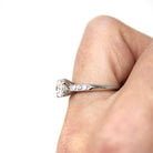Vintage Engagement Ring - Platinum Old European Cut .89 CTW Natural Diamond - Size 7 Mid Century 1950s Era Fine Report Jewelry