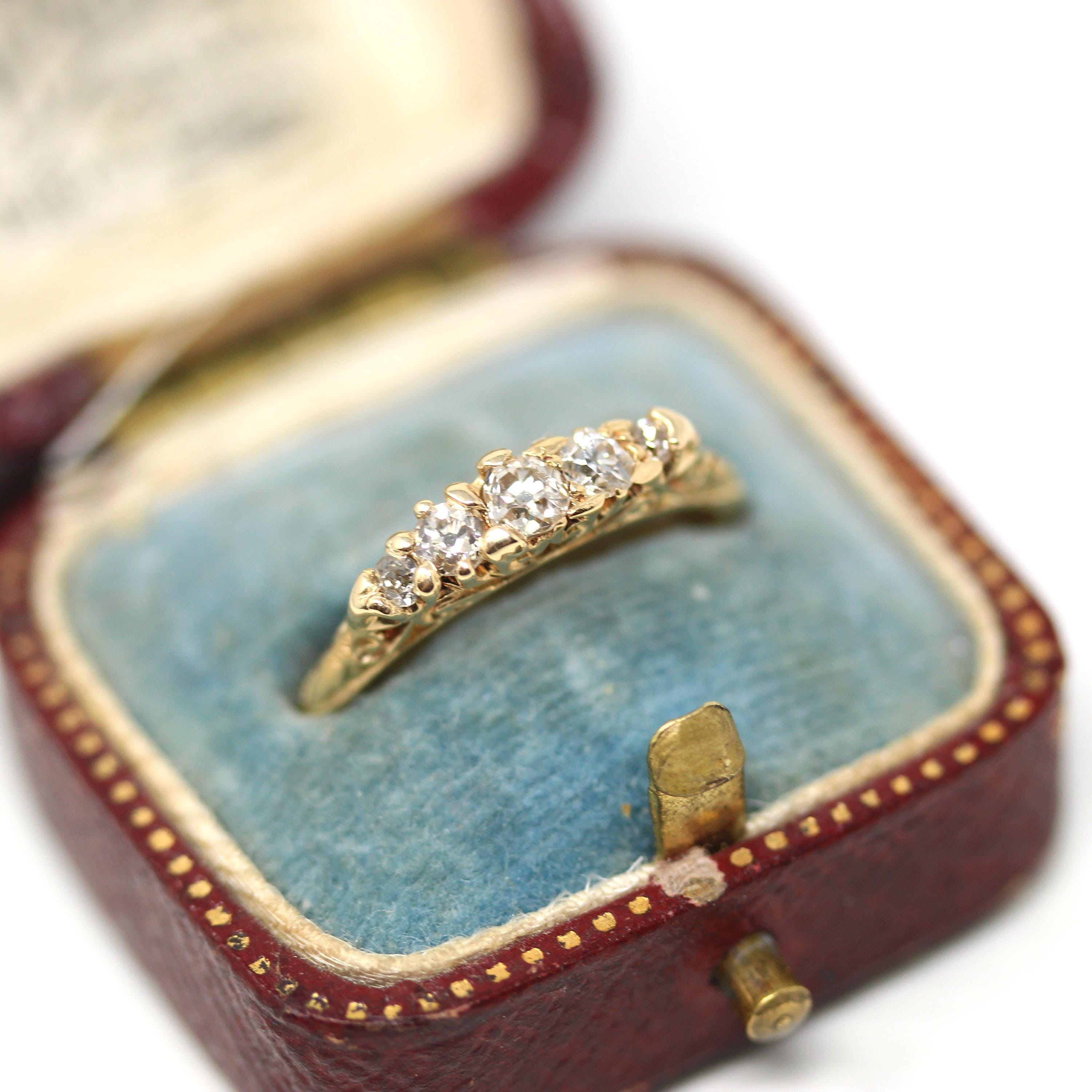 Antique Diamond Band - Edwardian Era 18k Yellow Gold Natural Gems Wedding Ring - Vintage Early 1900s London English Fine Stacking Jewelry