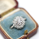 Diamond Cluster Ring - Mid Century 14k White Gold Genuine Natural Gemstones - Vintage Circa 1950s Size 7 Bridal Flower Halo Fine 50s Jewelry