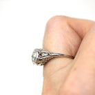 Vintage Diamond Ring - Art Deco 18k White Gold Natural Gemstone Solitaire - Circa 1930s Era Size 5 1/4 Filigree Octagonal Fine 30s Jewelry