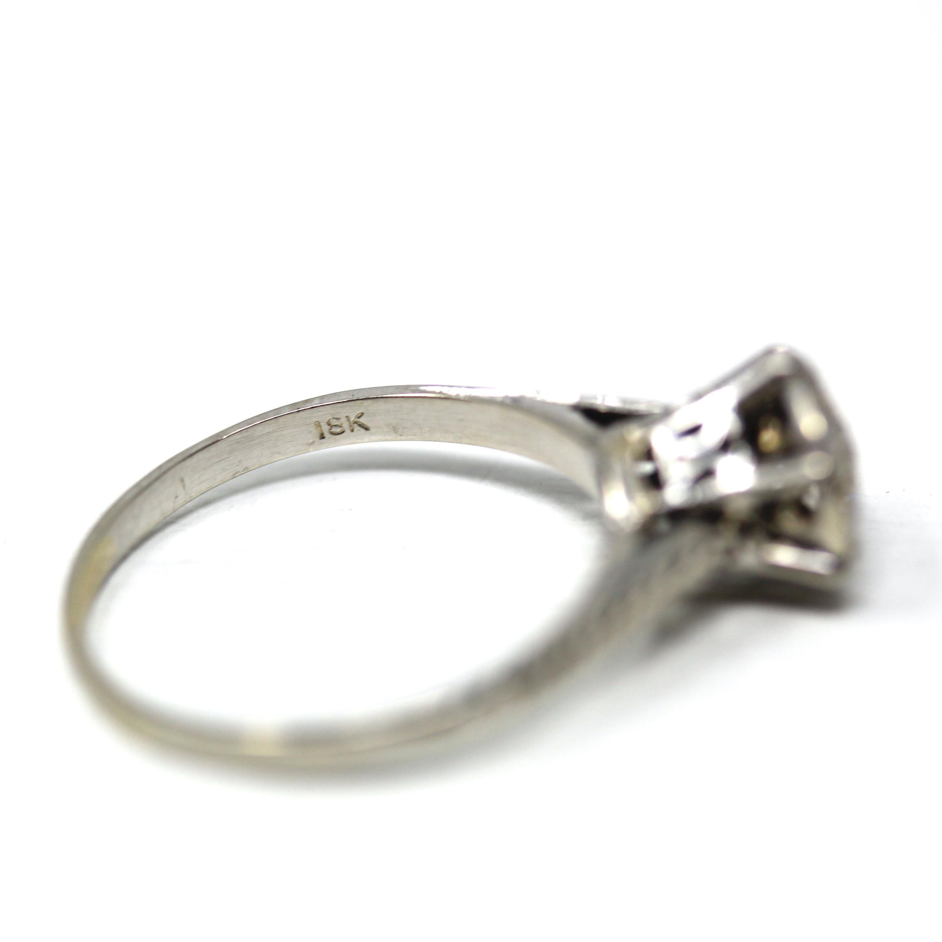 Diamond Cluster Ring - Art Deco 18k White Gold Basket Filigree Genuine Natural Gems Engagement - Vintage 1930s Size 7 Bridal Fine Jewelry