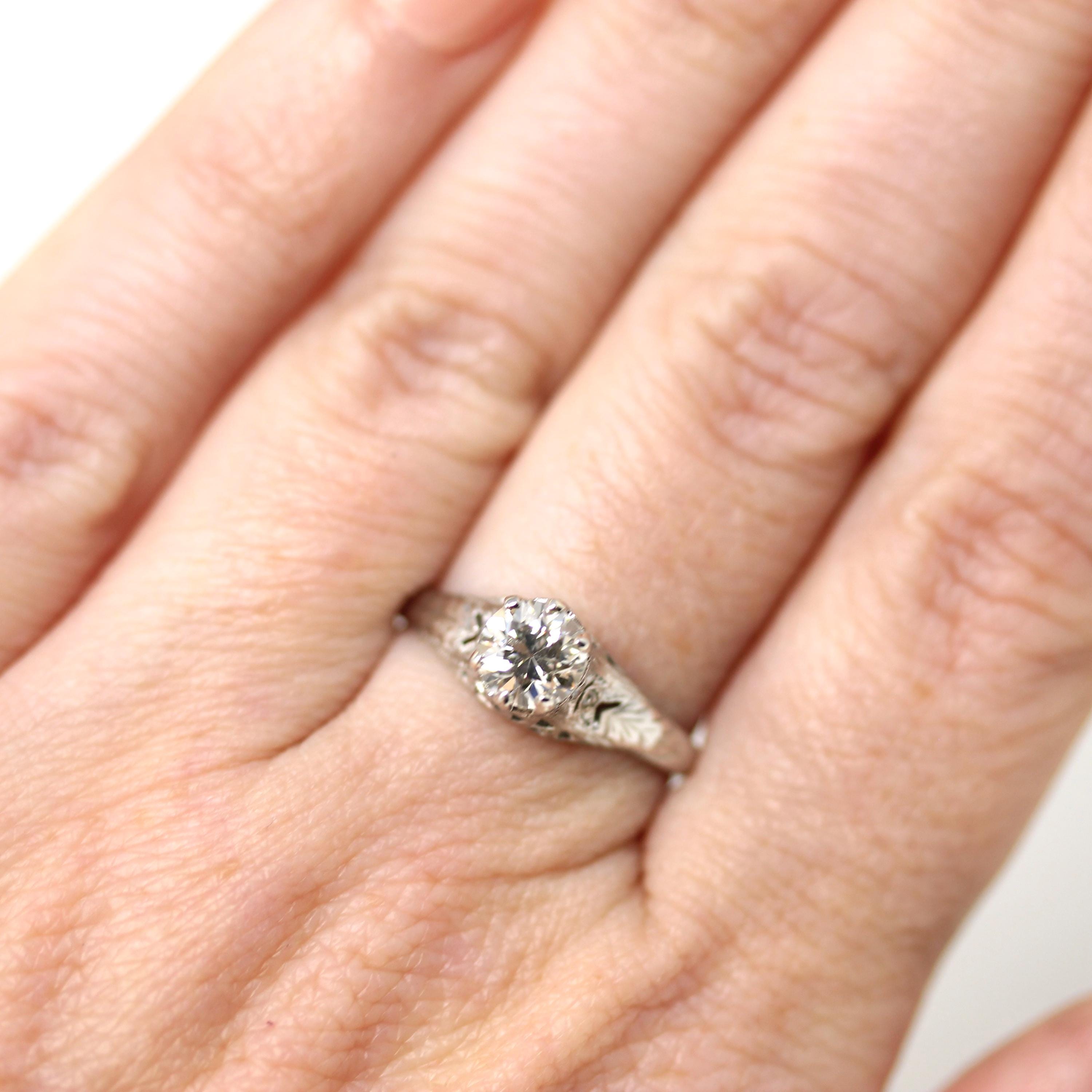 Vintage Engagement Ring - Art Deco Platinum Natural Genuine Diamond Wedding - Antique Circa 1920s Size 5 3/4 Bridal Filigree Fine Jewelry