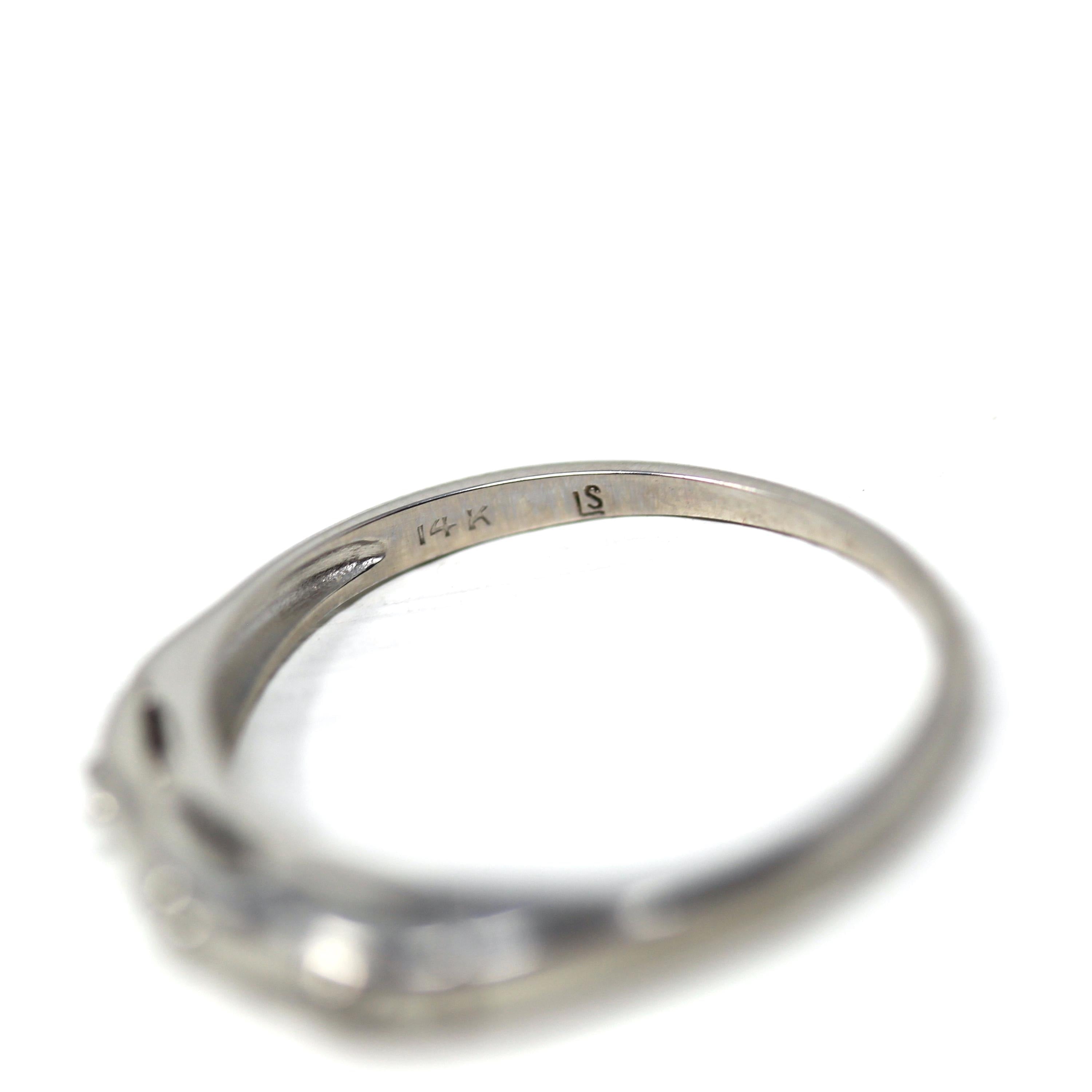 Mid Century Diamond Band - Vintage 14k White Gold 0.02 CT Wedding Ring - Circa 1950s Era Size 6 1/2 Stacking Textured Fine Bridal Jewelry