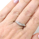 Mid Century Wedding Band - Vintage 14k White Gold 0.12 CTW Six Round Single Cut Diamond Ring - Circa 1950s Size 7 Fine Bridal Jewelry