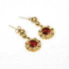 Retro Citrine Earrings - Vintage 22k Yellow Gold Pierced Push Back Dangle Dark Orange .67 CT Gems - Circa 1970s Era Fine Statement Jewelry