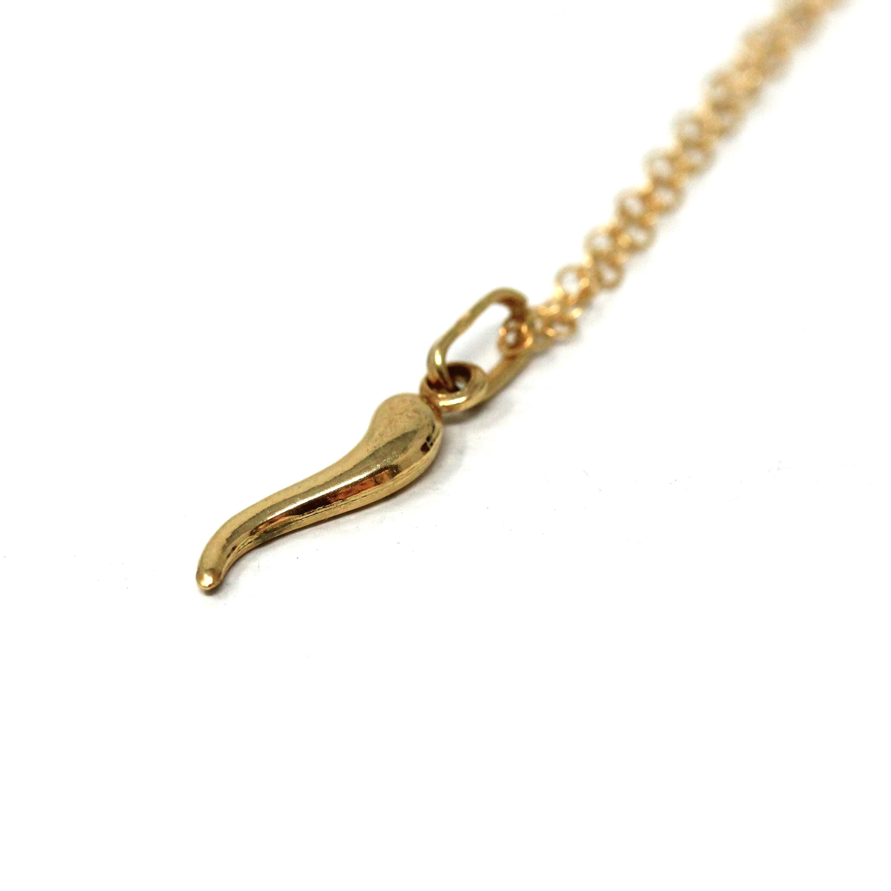 Italian Horn Charm - Retro 18k Yellow Gold Italy Cornicello Good Luck Pendant Necklace - Vintage Circa 1970s Ward Off Evil Amulet Jewelry