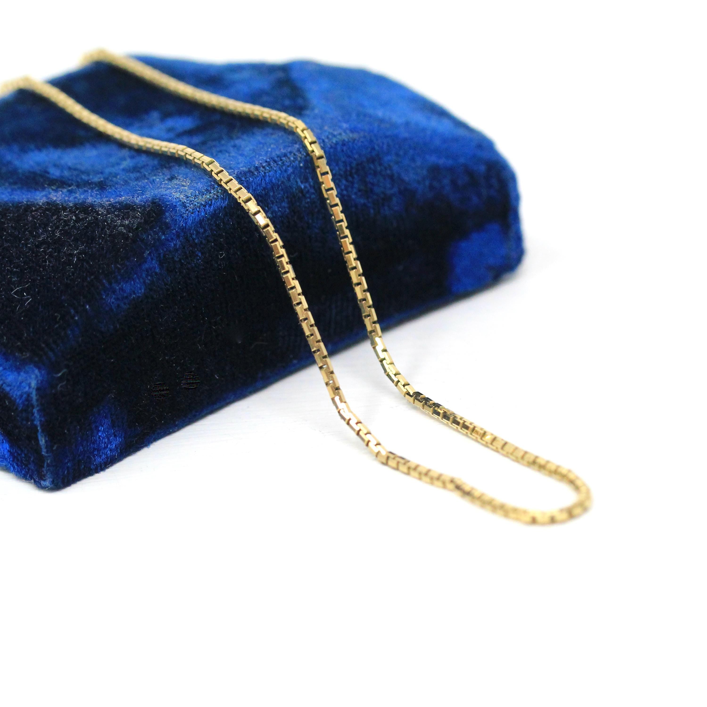 Modern Box Chain - Estate 8k Yellow Gold Plain Link 16 Inch Stacking Necklace - Circa 2000s Era Contemporary Fine Statement Jewelry