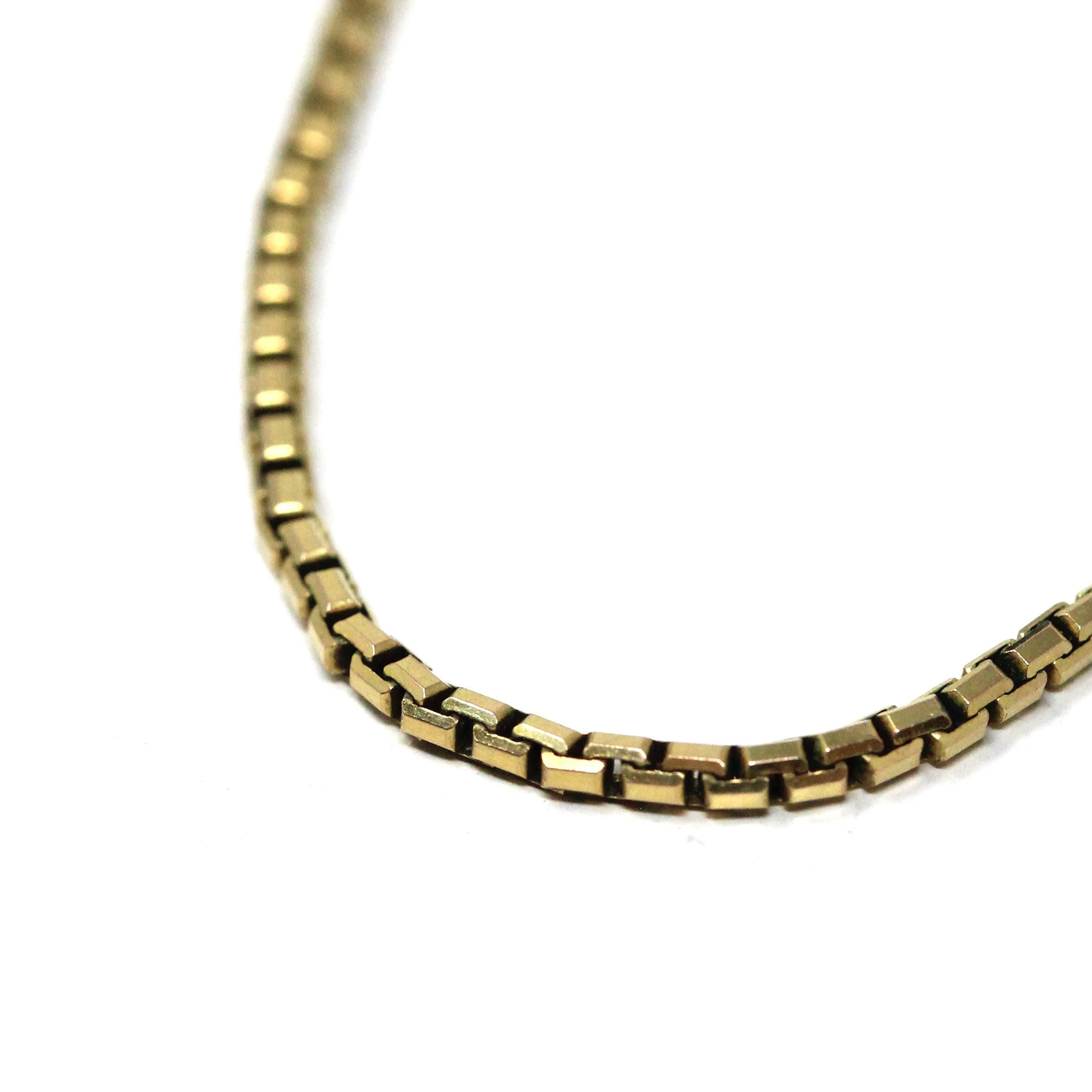 Modern Box Chain - Estate 8k Yellow Gold Plain Link 16 Inch Stacking Necklace - Circa 2000s Era Contemporary Fine Statement Jewelry