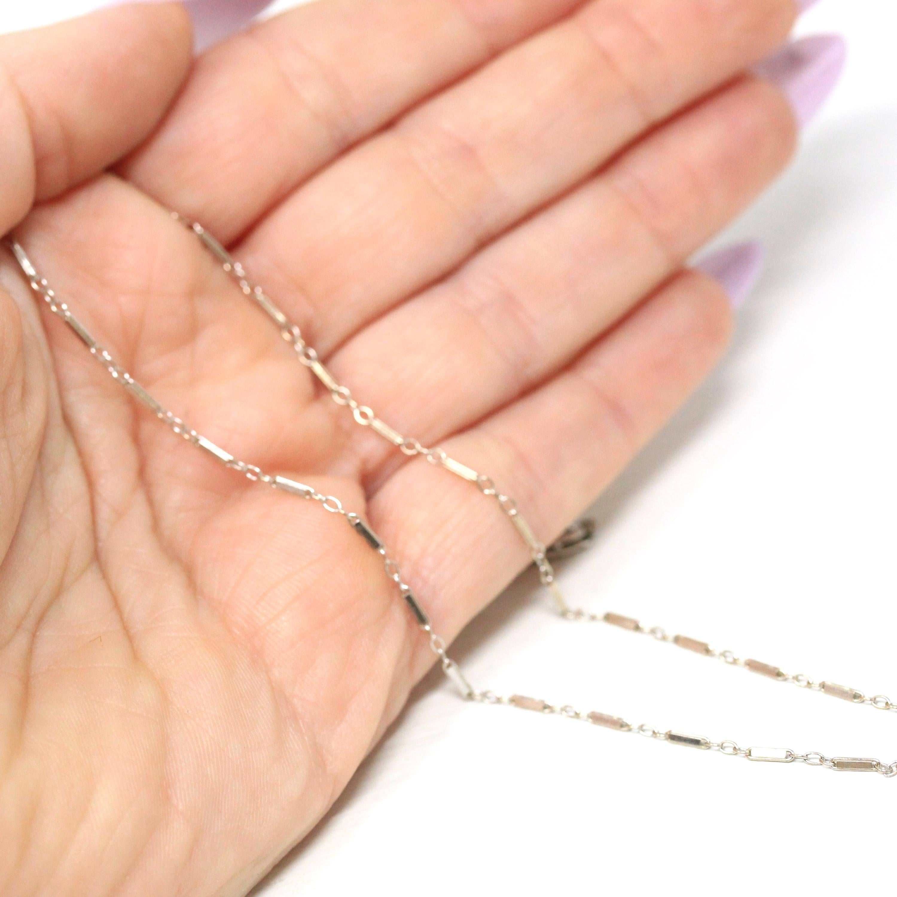 Vintage Chain Necklace - Art Deco 14k White Gold Fancy Decorative Paper Clip Link - Circa 1930s Era Fish Hook Clasp Dainty Accessory Jewelry