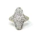 Art Deco Shield Ring - Vintage Platinum Natural Genuine Diamond Statement Filigree - Antique 1920s Era Size 6 1/4 Handmade Fine 20s Jewelry