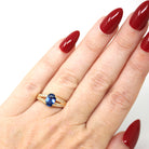 Sapphire & Diamond Ring - Modern 18k Yellow Gold Natural Gemstones Split Shank Engagement - Estate Circa 2000's Era Size 4 1/4 Fine Jewelry