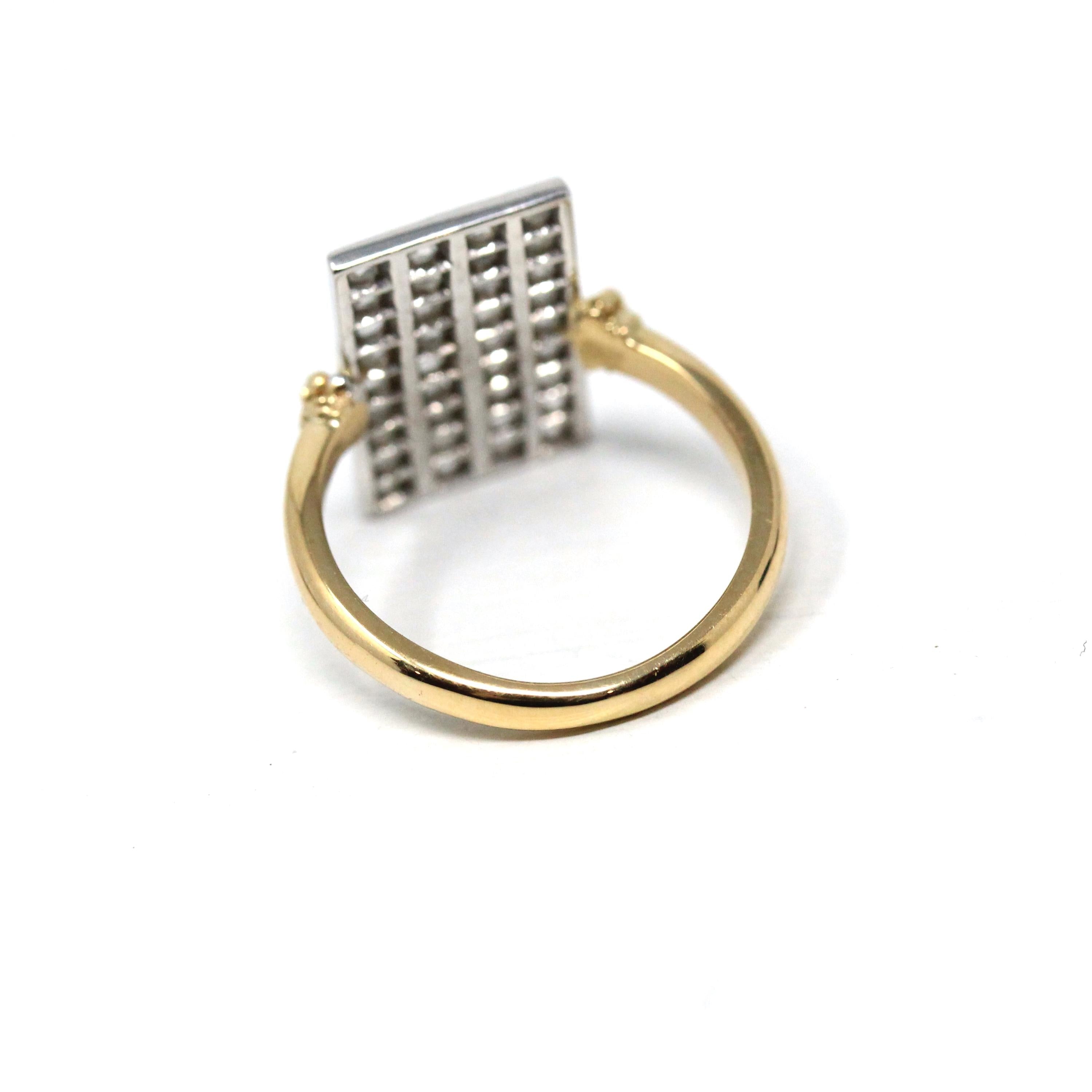 Diamond Shield Ring - Modern 18k Yellow Gold & Platinum Two Tone Natural Rose Cut Gems - Estate Vintage Fine Rectangular Statement Jewelry
