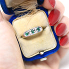 Emerald Two Tone Band - Modern 14k Yellow White Gold Natural Genuine Round Green Gemstones - Estate Circa 2000s Size 5 Stacking Fine Jewelry