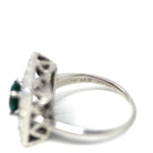 Square Halo Ring - Estate 14k White Gold Created Emerald Natural Diamond Statement - Modern Circa 2000s Era Size 7 1/2 Green Fine Jewelry