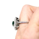 Square Halo Ring - Estate 14k White Gold Created Emerald Natural Diamond Statement - Modern Circa 2000s Era Size 7 1/2 Green Fine Jewelry