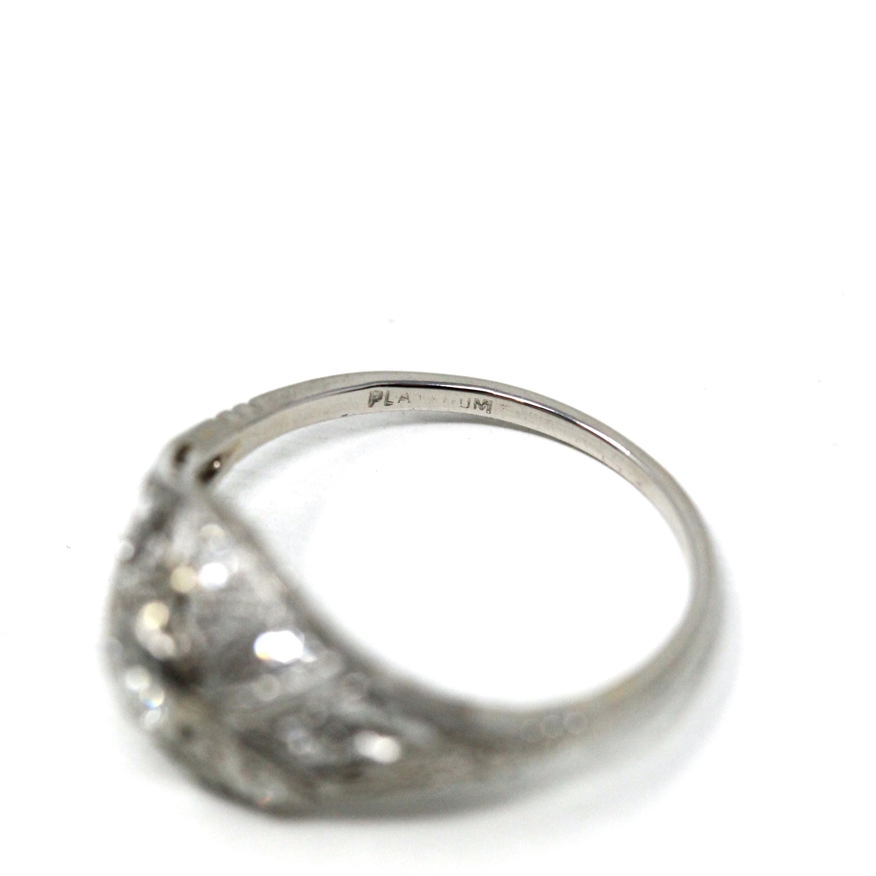 Antique Diamond Ring - Art Deco Platinum Natural Diamonds Filigree Bridal Statement - Circa 1920s Era Size 5 1/4 Fine Engagement 20s Jewelry