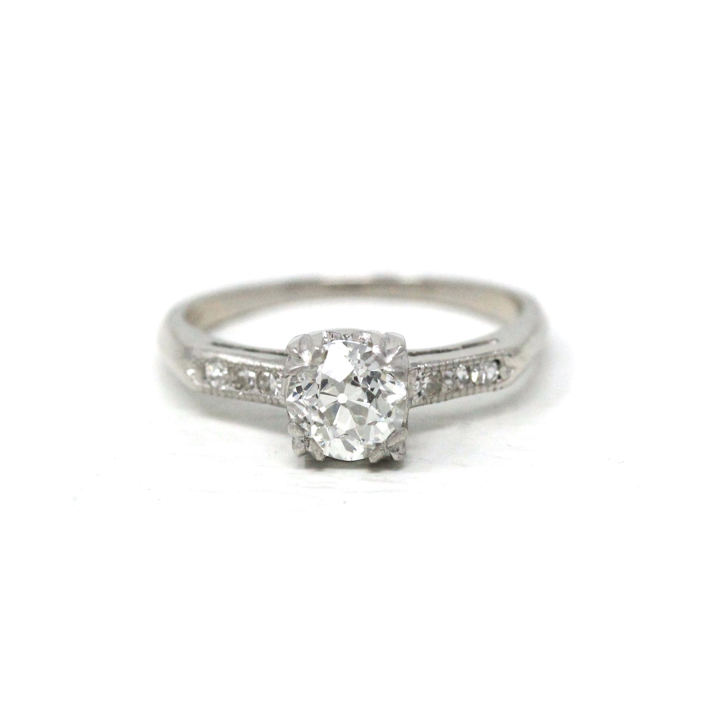 Vintage Engagement Ring - Platinum Old European Cut Natural Diamonds Wedding Bridal - Mid Century 1950s Size 4 3/4 GIA Report Fine Jewelry