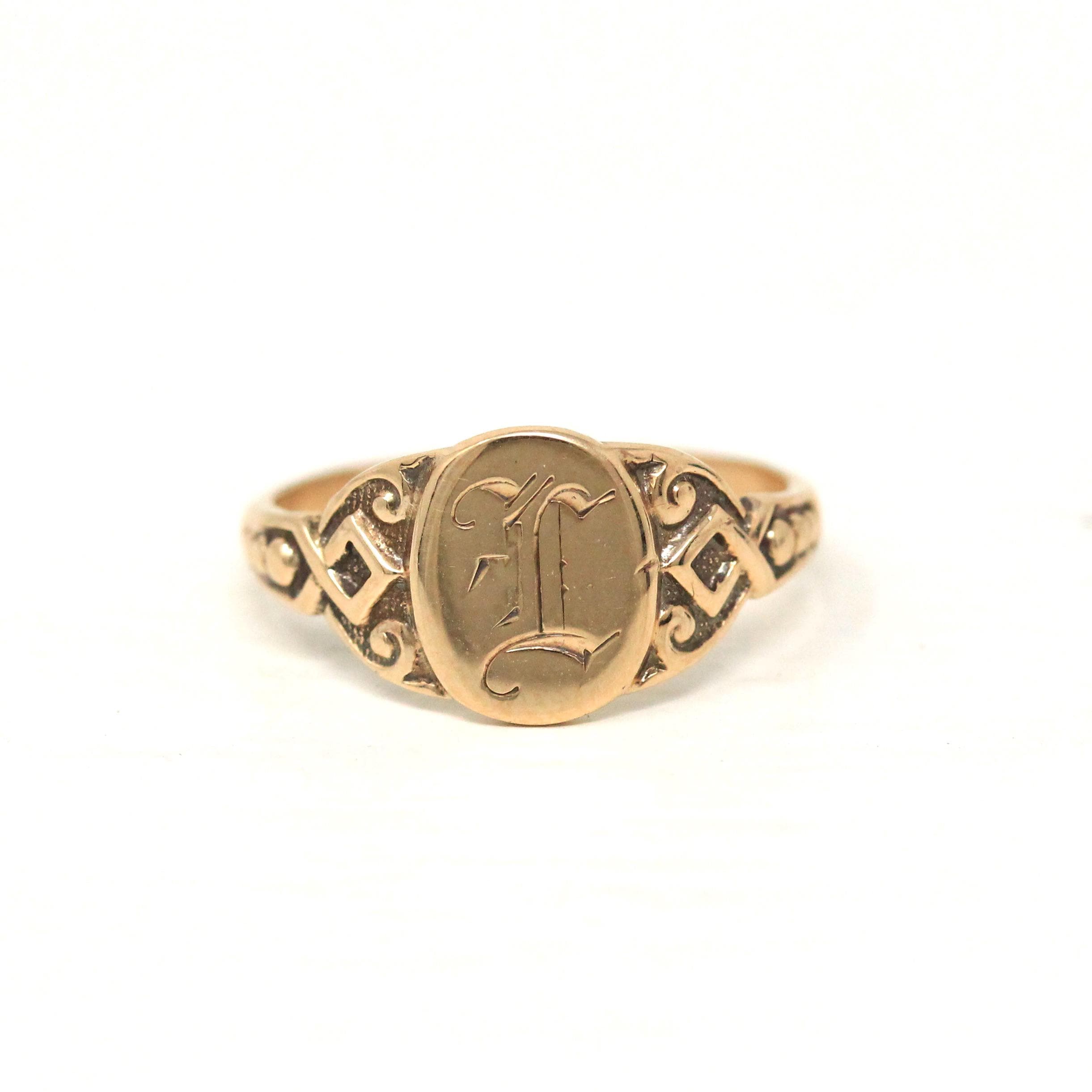 Antique "L" Signet Ring - Edwardian 10k Yellow Gold Engraved Single Letter Initial Pinky Midi - Vintage Circa 1910s Children's Fine Jewelry