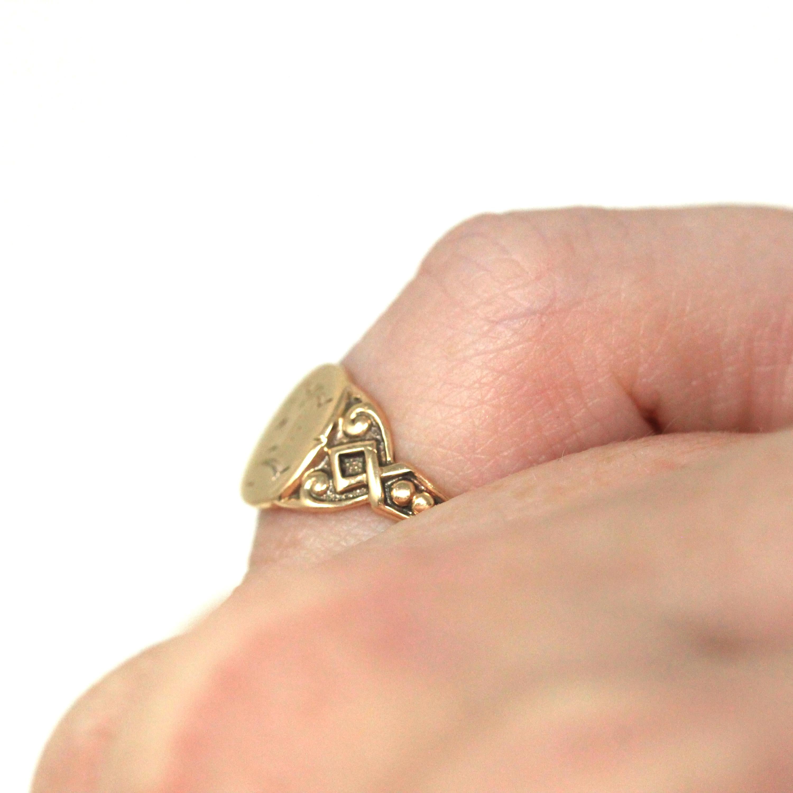 Antique "L" Signet Ring - Edwardian 10k Yellow Gold Engraved Single Letter Initial Pinky Midi - Vintage Circa 1910s Children's Fine Jewelry