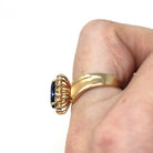 Marquise Halo Ring - Modern 14k Yellow Gold Created Sapphire Natural Diamond Gemstones - Estate Circa 1990s Size 6 Engagement Fine Jewelry