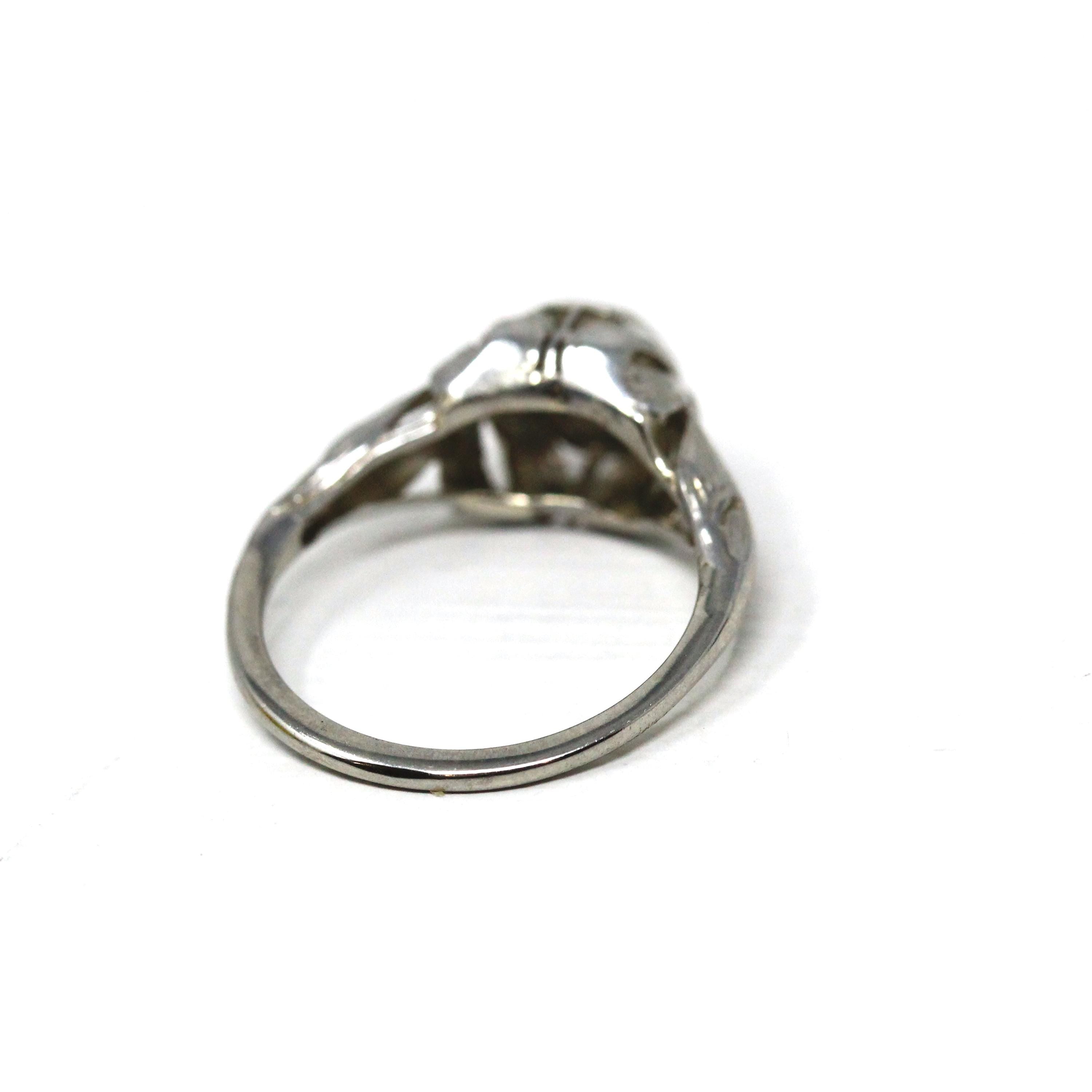 Art Deco Diamond Ring - Vintage 14k White Gold .19 CT Round Natural Gemstone - Circa 1930s Era Size 5.5 Engagement Bow Filigree Fine Jewelry