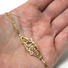 Modern "#1 Mom" Bracelet - Estate 14k Yellow Rose Two Tone Gold Floral Flower Chain Spring Ring Clasp 7 Inches - Circa 2000s Fine Jewelry