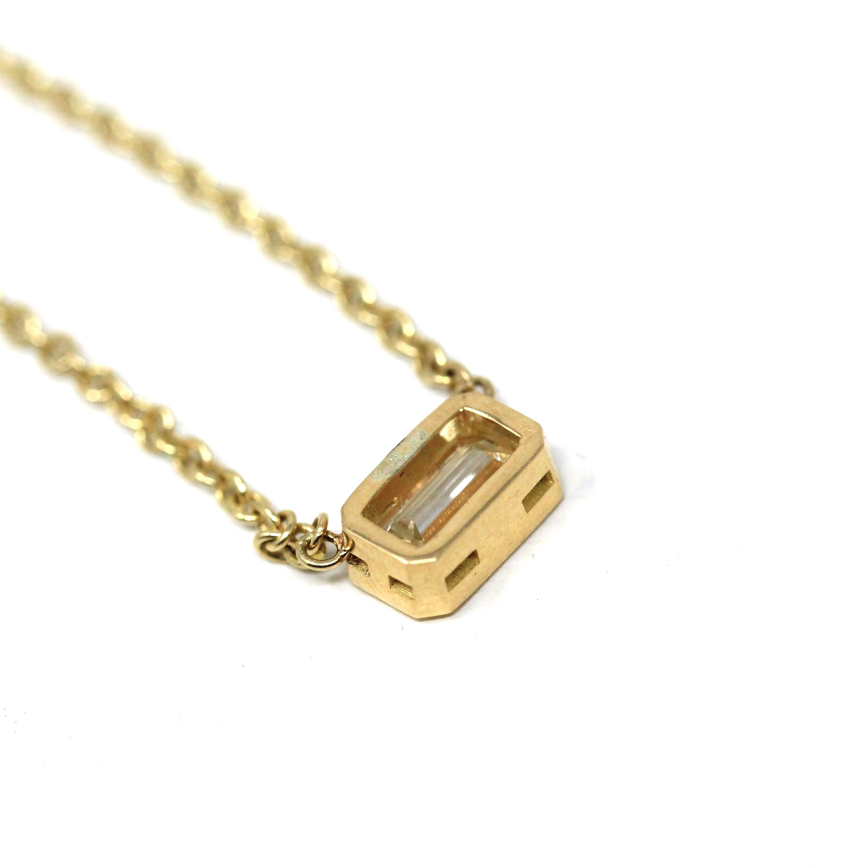 Emerald Cut Diamond Necklace - Modern 18k Yellow Gold Bezel Set Natural Genuine East West Station Pendant - Contemporary Charm Fine Jewelry